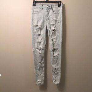 american eagle hi rise distressed jegging
